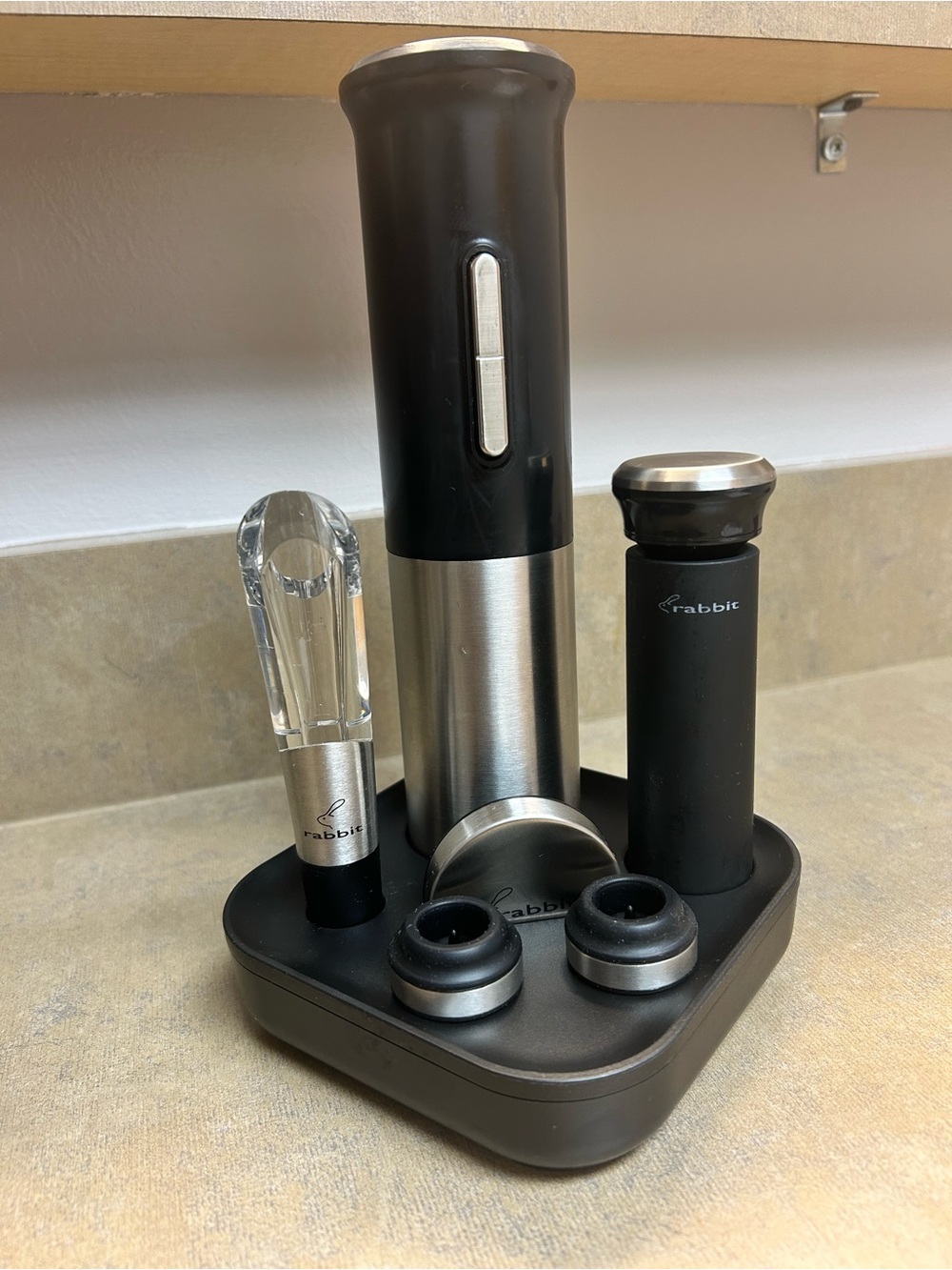 Rabbit Black and Silver Electric Wine Opener Set